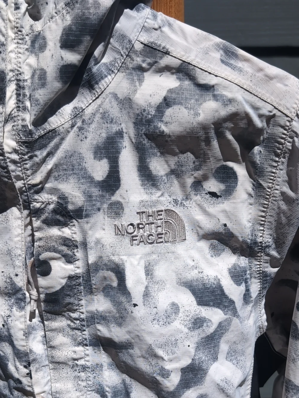 Custom Gorpcore The North Face White and Gray Patterned Hooded Snow Rain Jacket